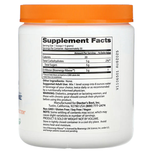Image of D-Ribose featuring BioEnergy Ribose Powder 250g supplement facts
